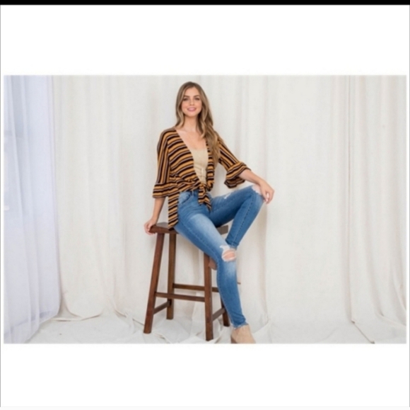 High low striped cardigan blouse - Picture 4 of 5